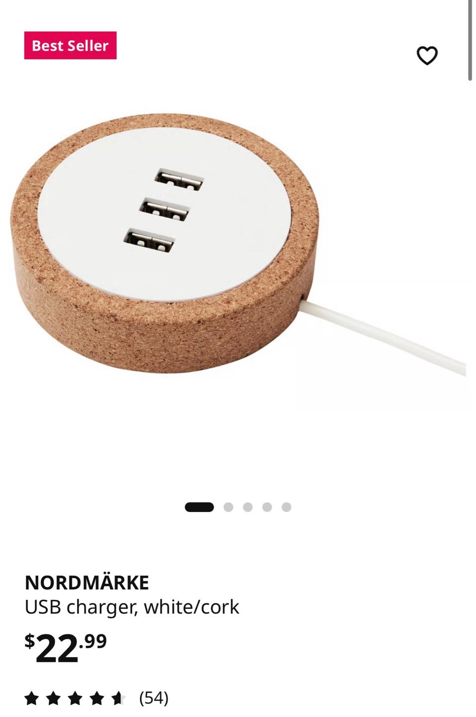 IKEA NORDMÄRKE USB Charger - White/Cork - photo 5