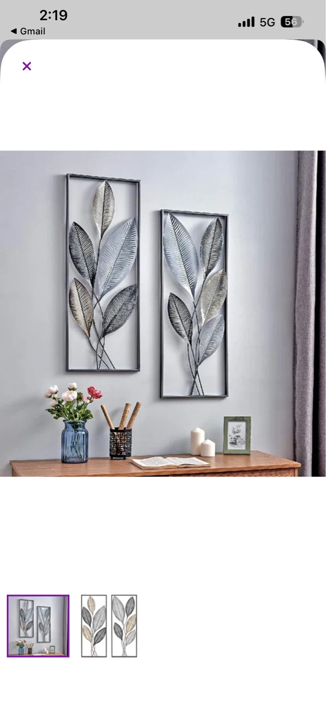 Set of 2 Metal Leaf Wall Art Decor