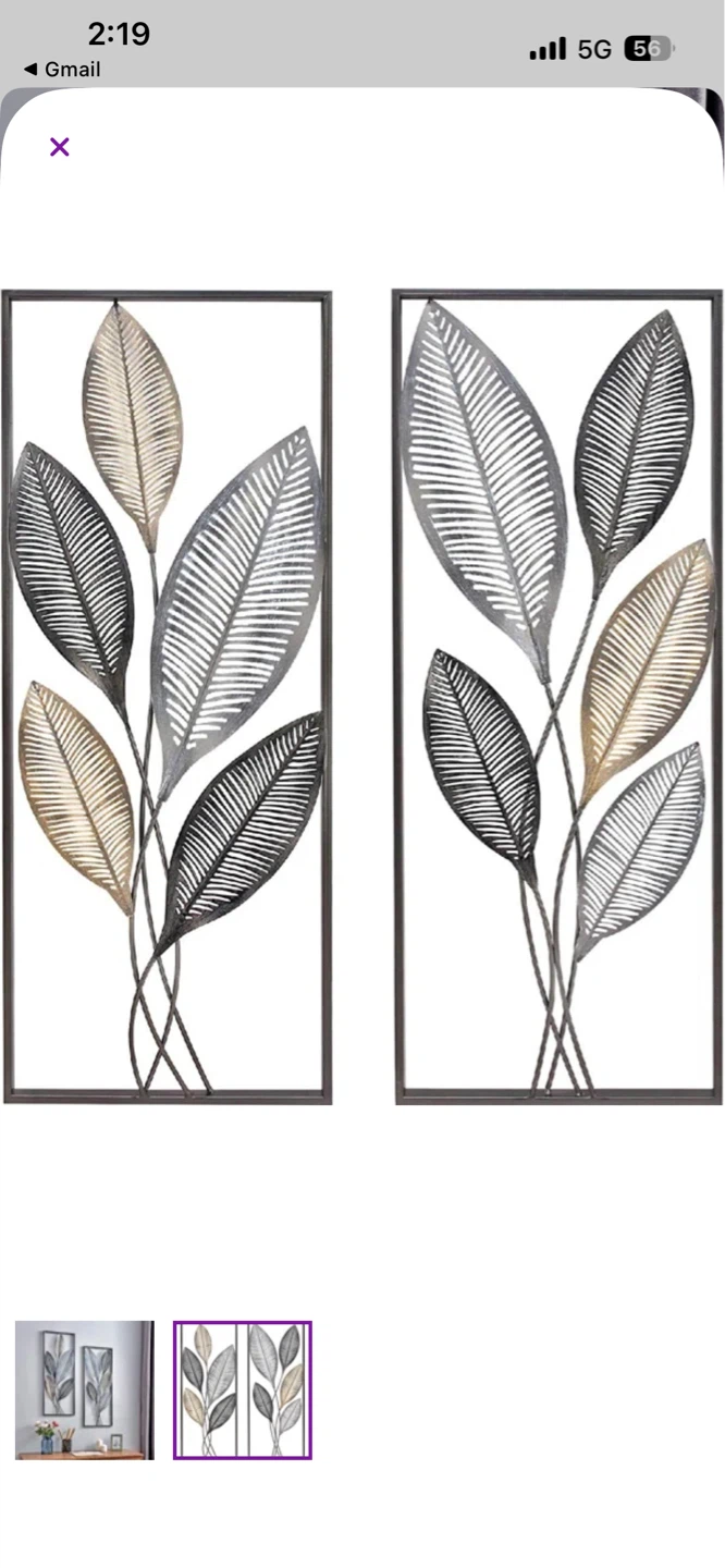 Set of 2 Metal Leaf Wall Art Decor - photo 2