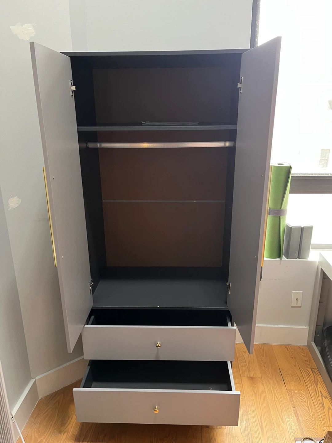 Grey Wardrobe with Drawers and Gold Handles - photo 2
