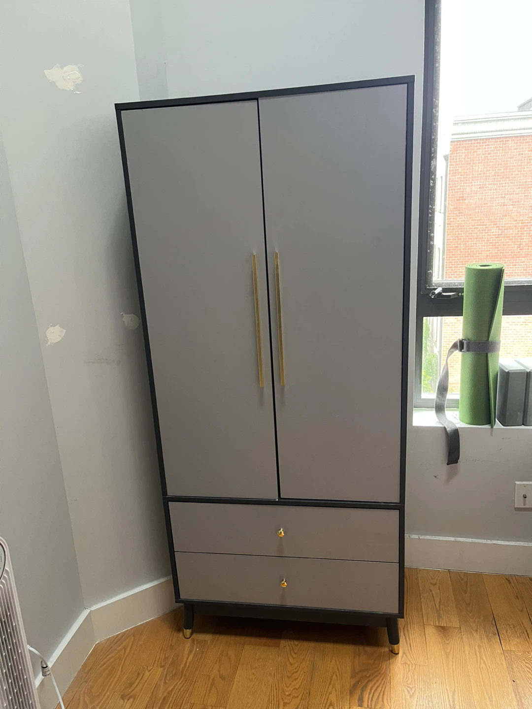 Grey Wardrobe with Drawers and Gold Handles - photo 3