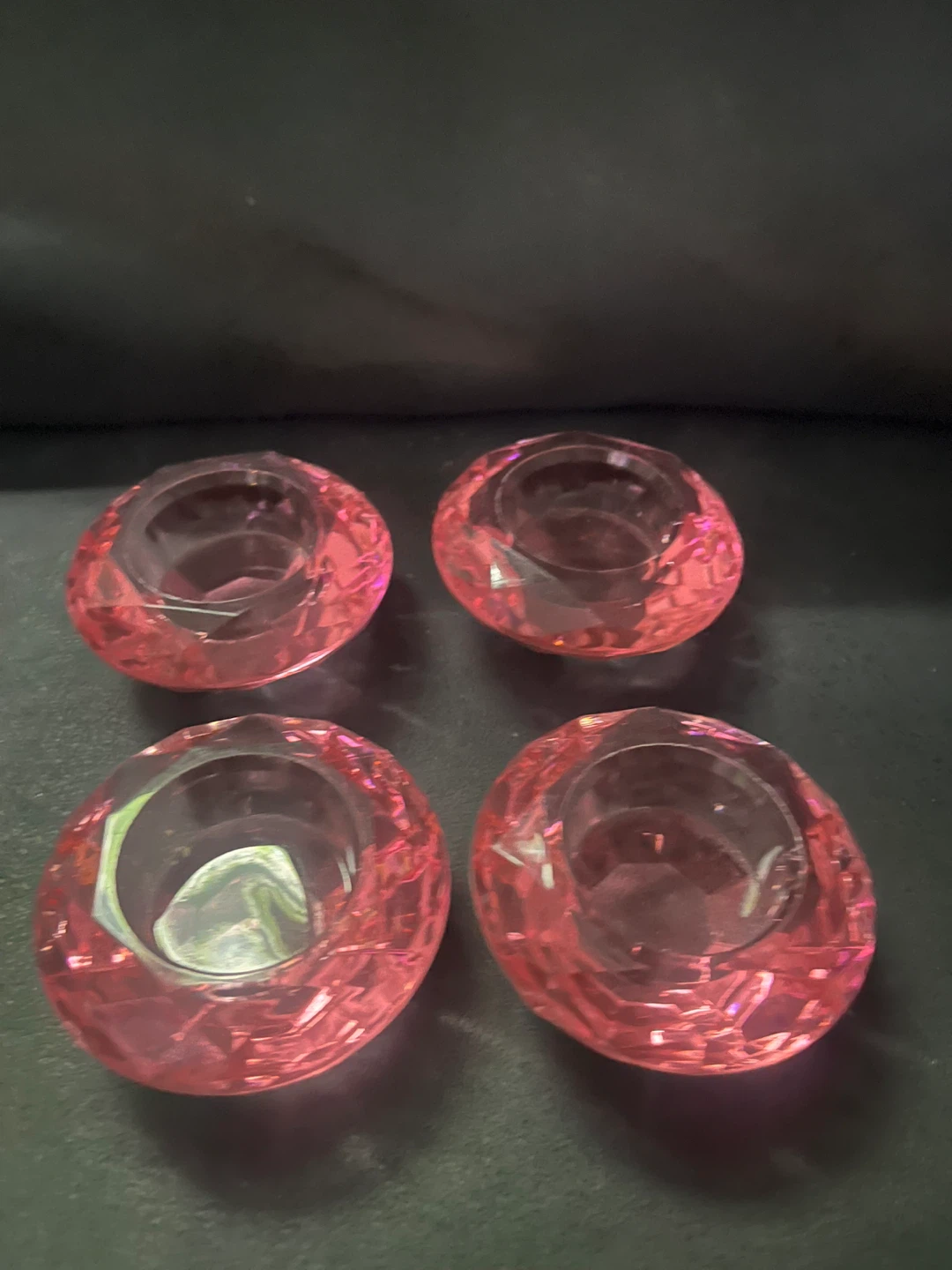 Set of 4 Pink Crystal Candle Holders