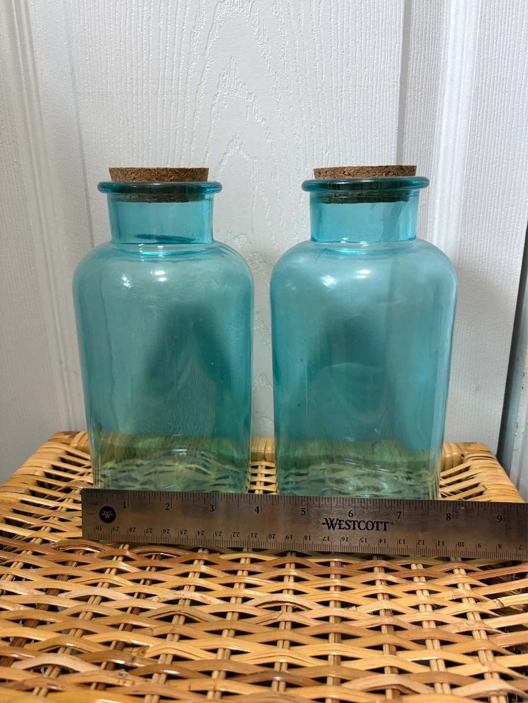 Decorative Large Cobalt Teal Blue Glass Bottles (Pair)