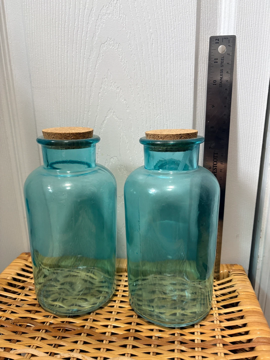 Decorative Large Cobalt Teal Blue Glass Bottles (Pair) - photo 2