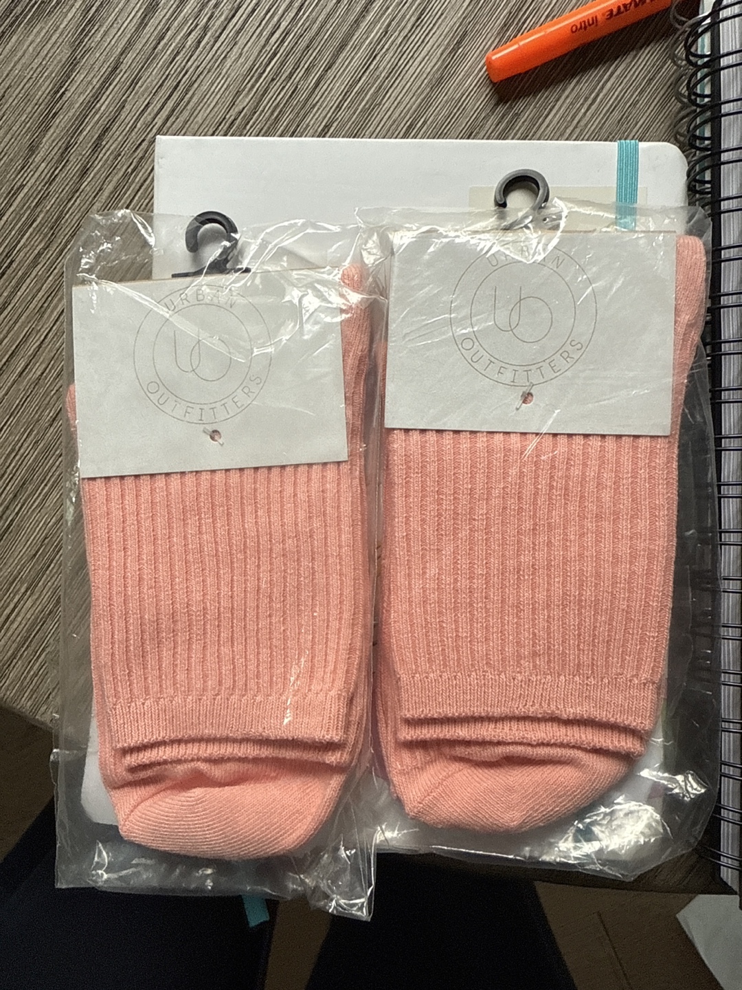 Urban Outfitters Pink Ribbed Crew Socks