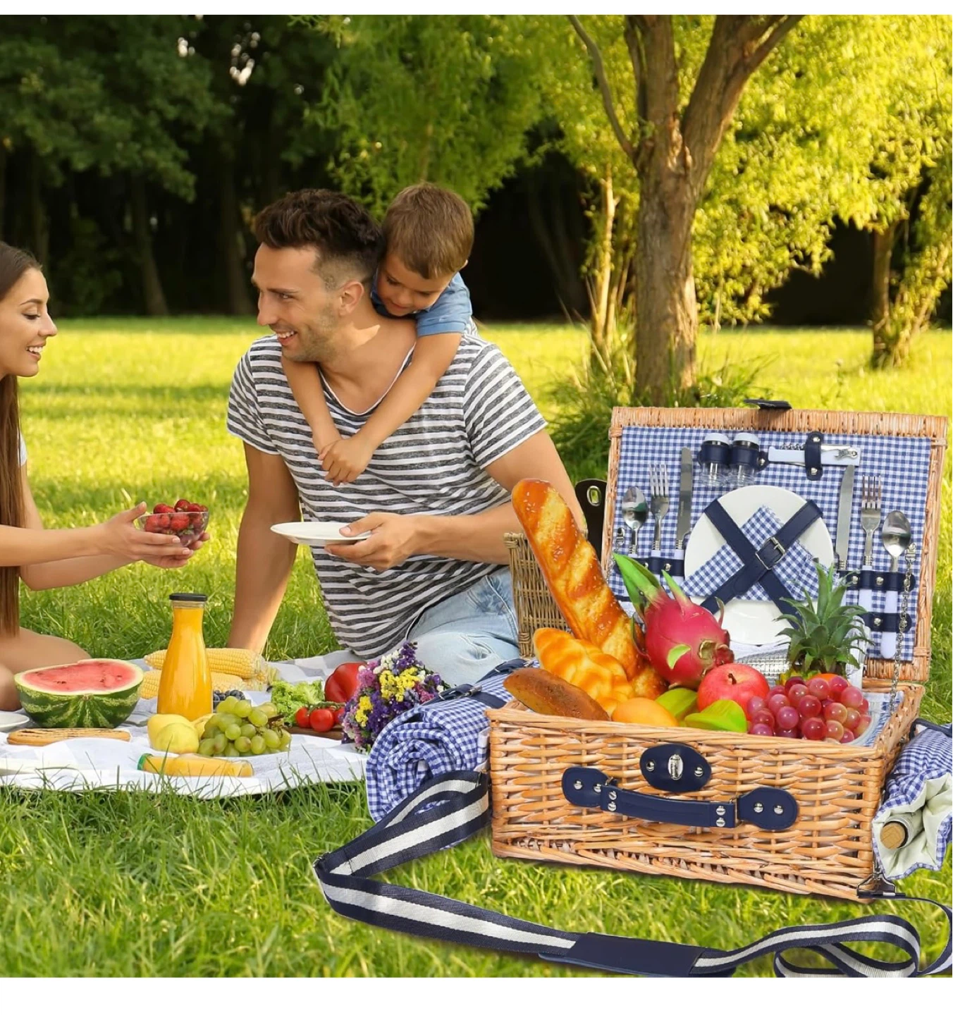 Wicker Picnic Basket Set with Plates, Cutlery, and Blanket - photo 2