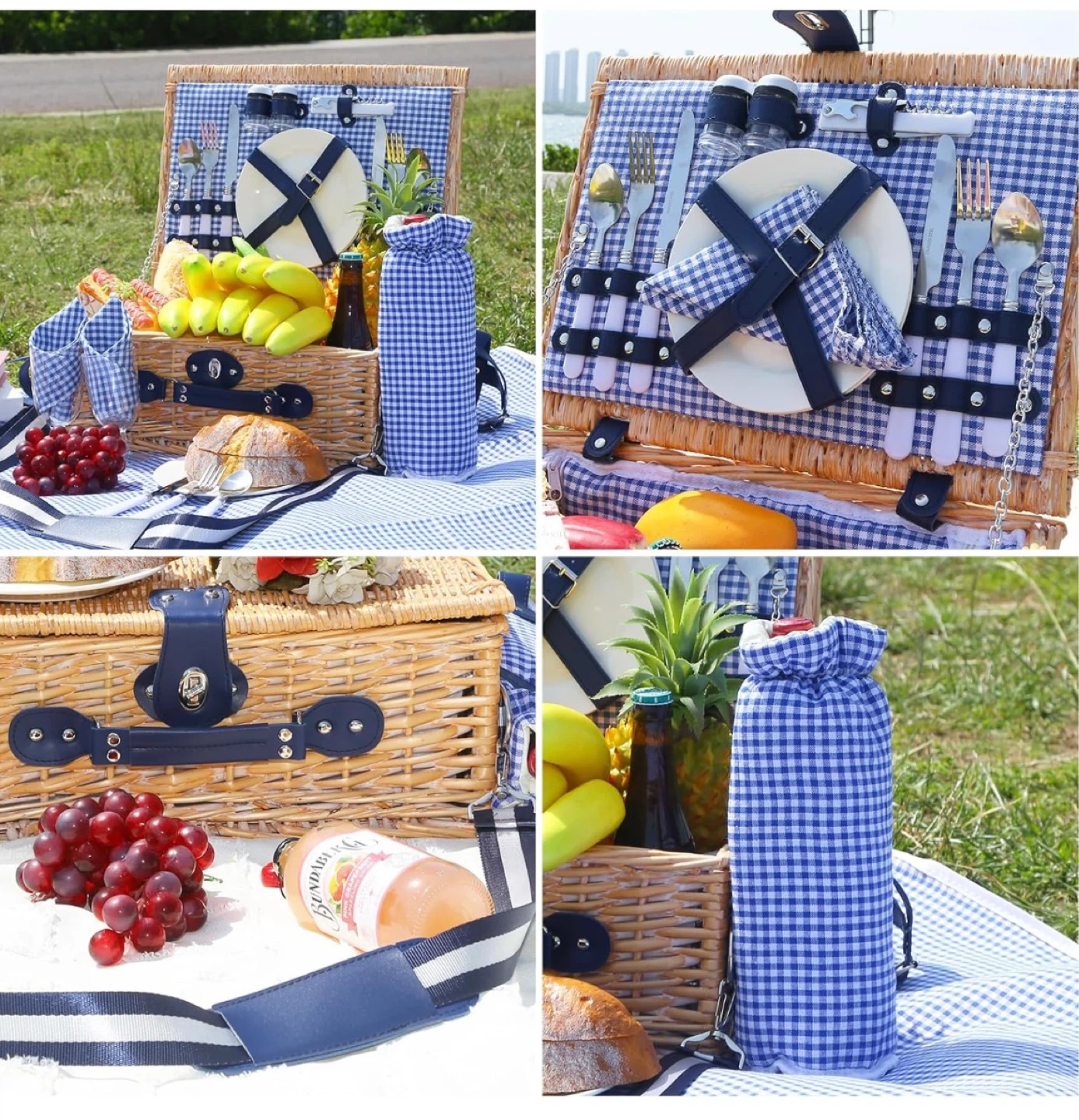 Wicker Picnic Basket Set with Plates, Cutlery, and Blanket - photo 5