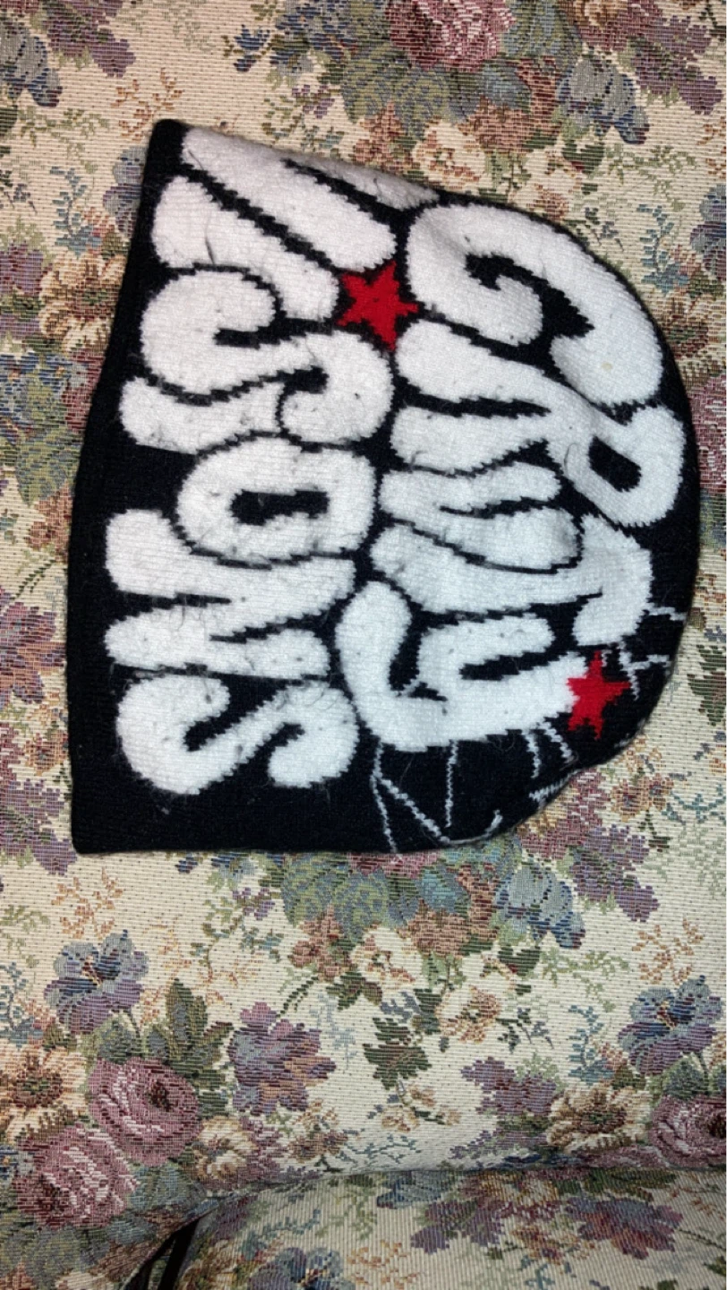 Black Beanie with Spiderweb and "VISIONS" Graphic