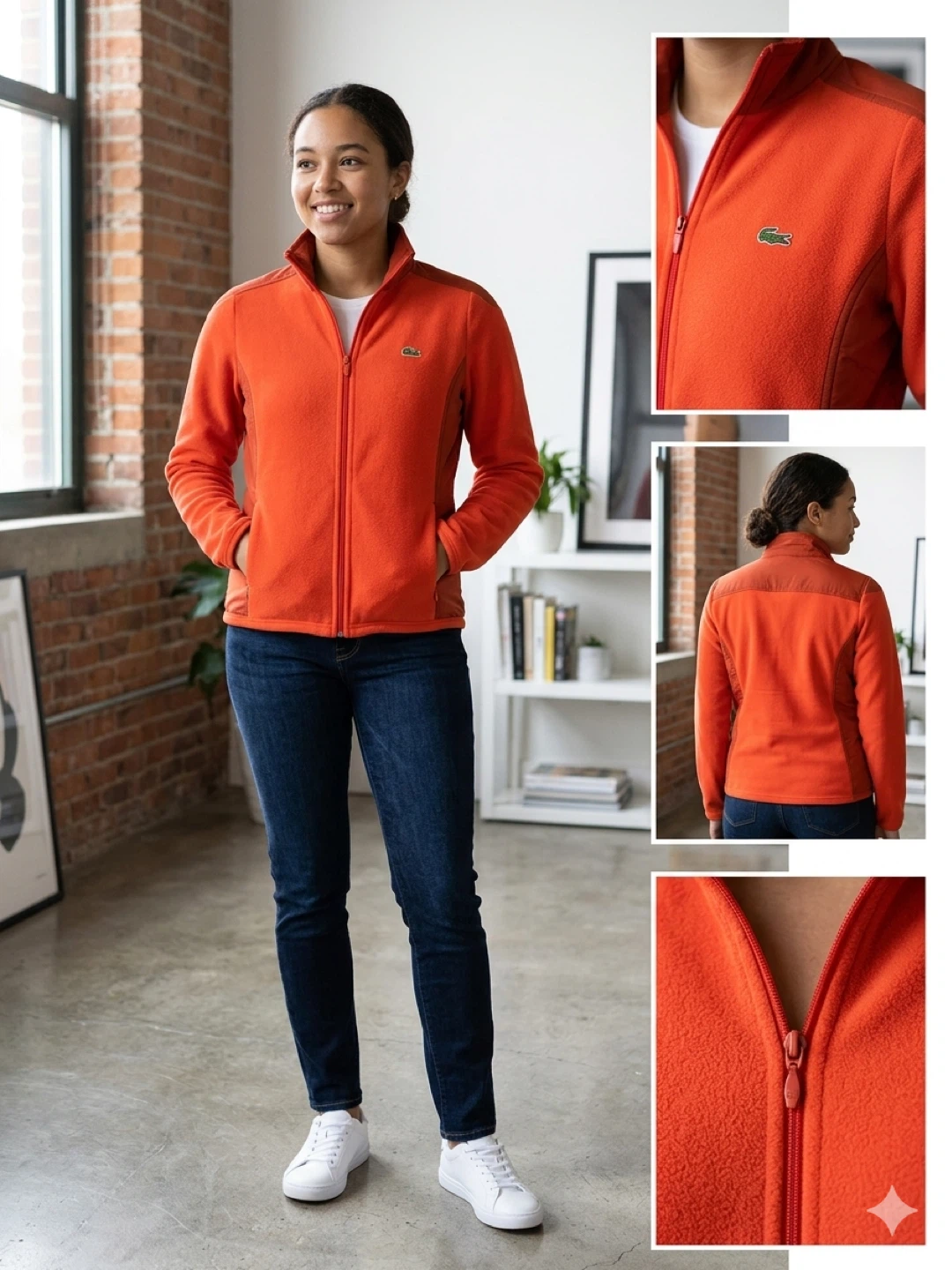 Lacoste Sport Orange Fleece Full Zip Jacket Colorblock Performan - photo 5