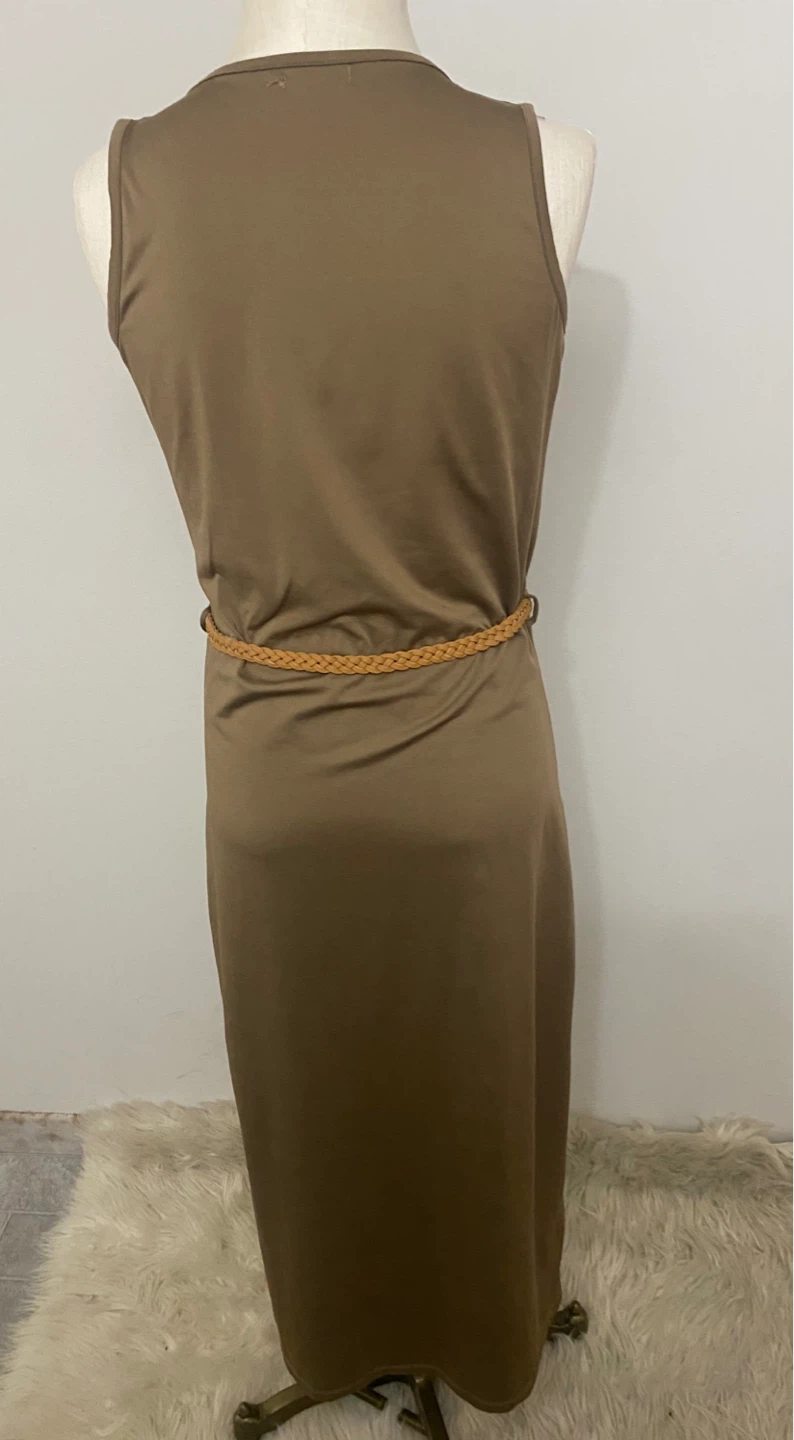 Brown Cowl Neck Sleeveless Maxi Dress with Braided Belt - photo 3