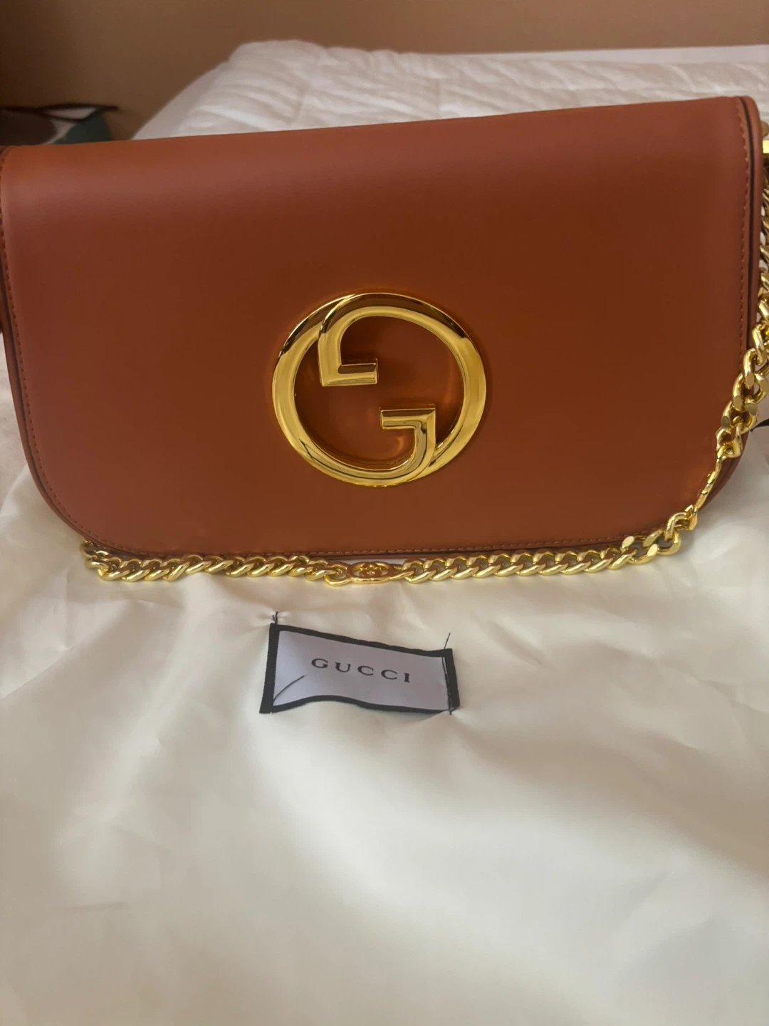 Gucci Brown Leather Shoulder Bag with Gold GG Logo