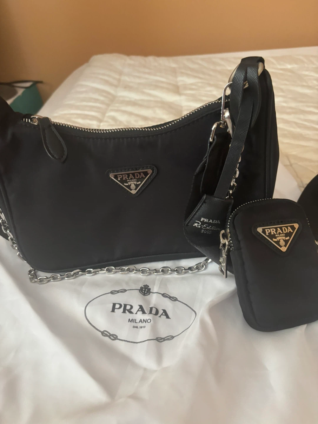 Prada Black Nylon Shoulder Bag with Pouch