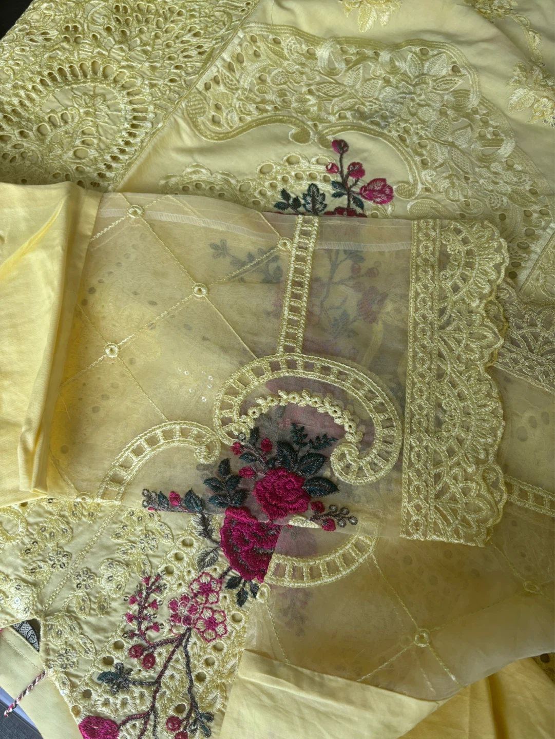 Yellow Embroidered Lawn Suit with Dupatta - photo 3