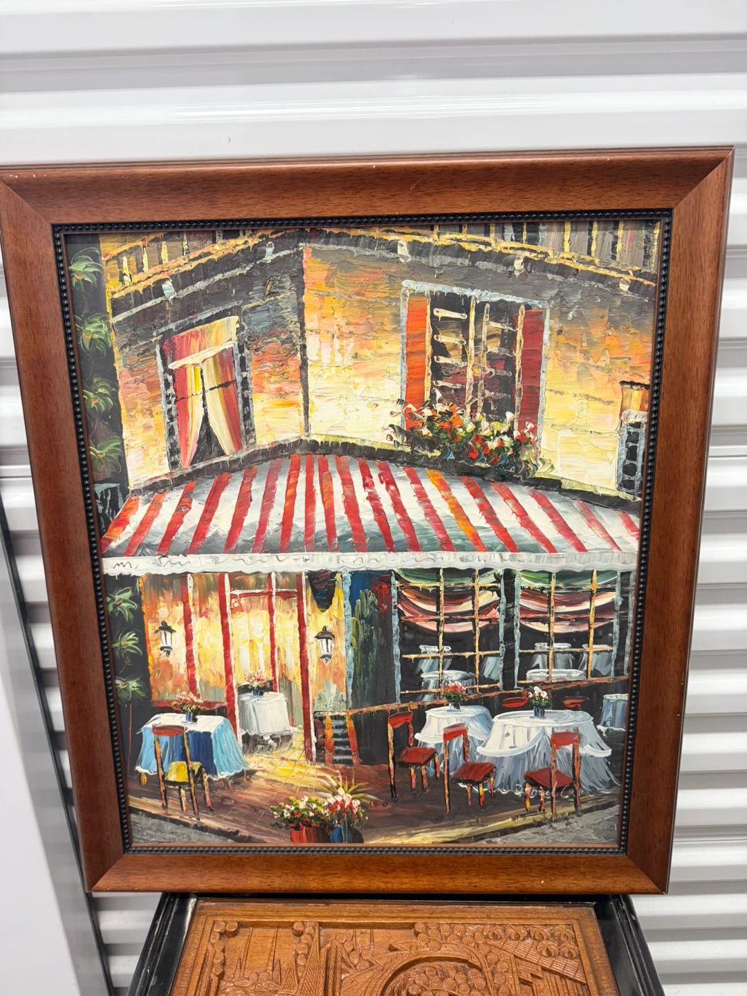 Framed Vintage Oil Painting of Parisian Cafe Scene