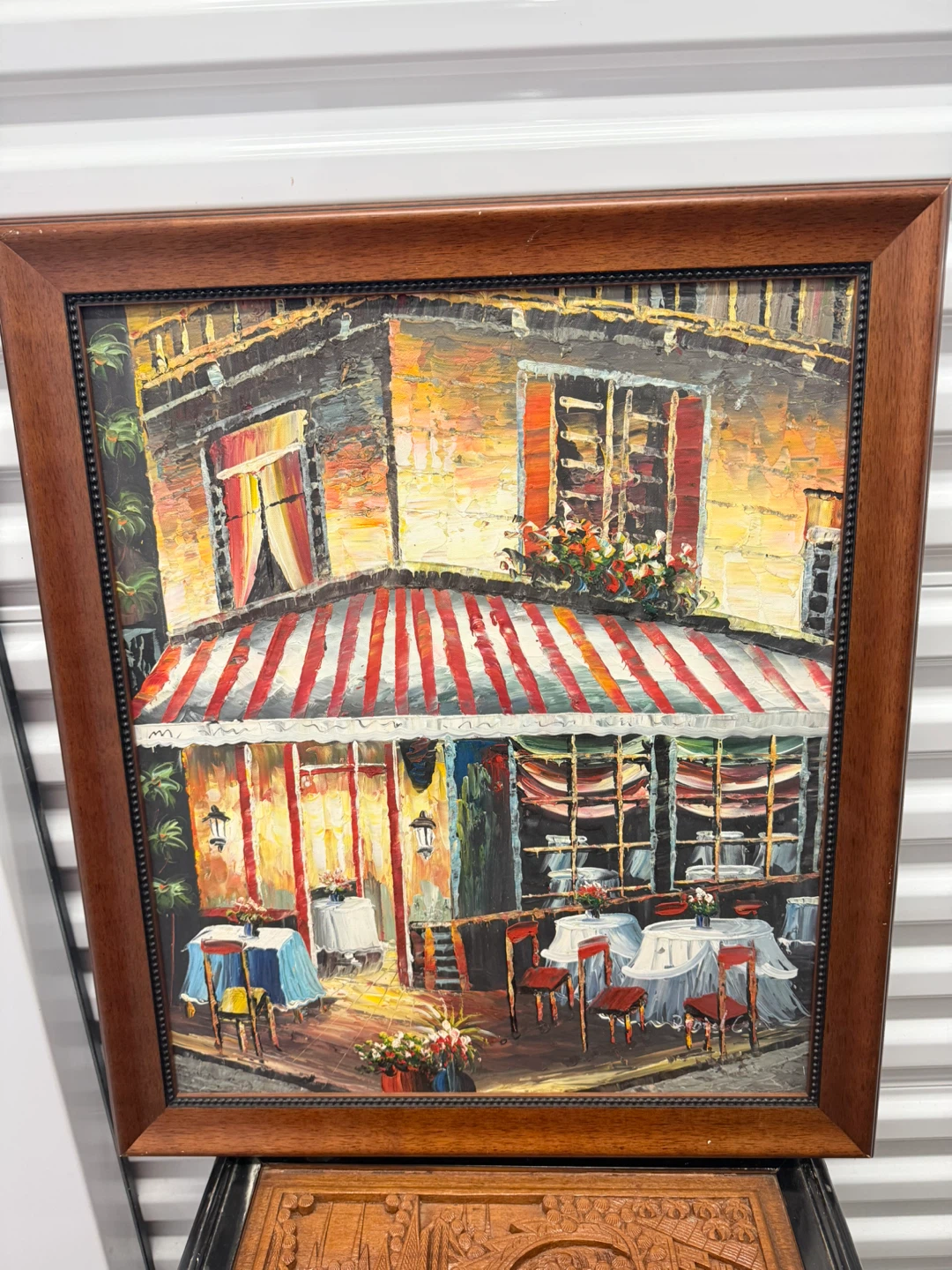 Framed Vintage Oil Painting of Parisian Cafe Scene - photo 2