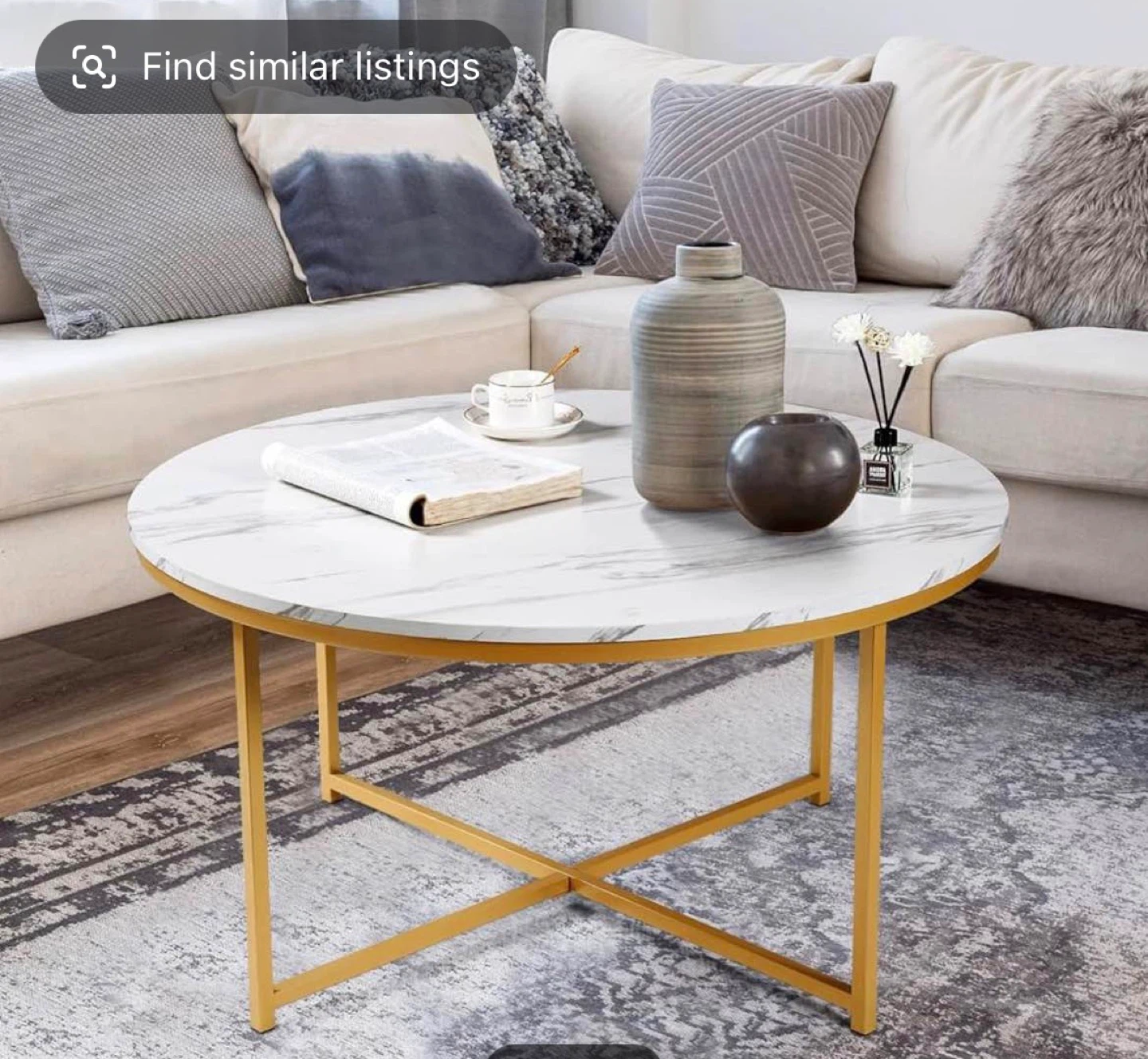 Round Marble Coffee Table with Gold Base