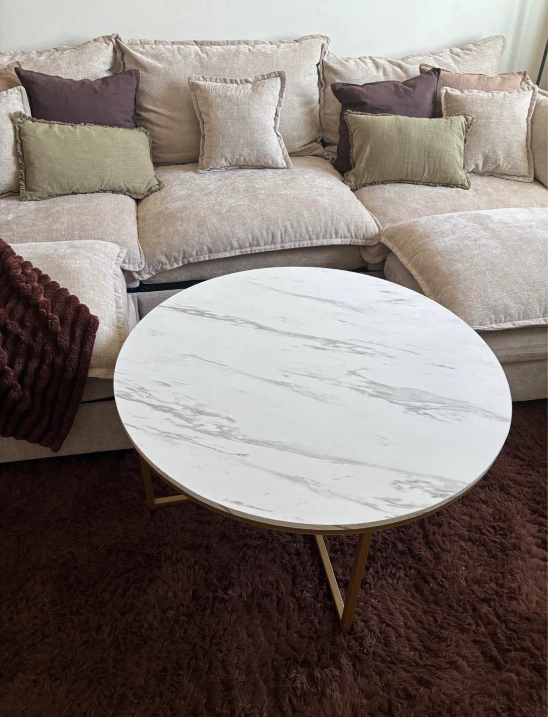 Round Marble Coffee Table with Gold Base - photo 2