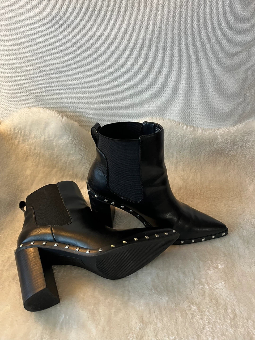 Black Studded Pointed Toe Heeled Boots Size 8M - photo 5