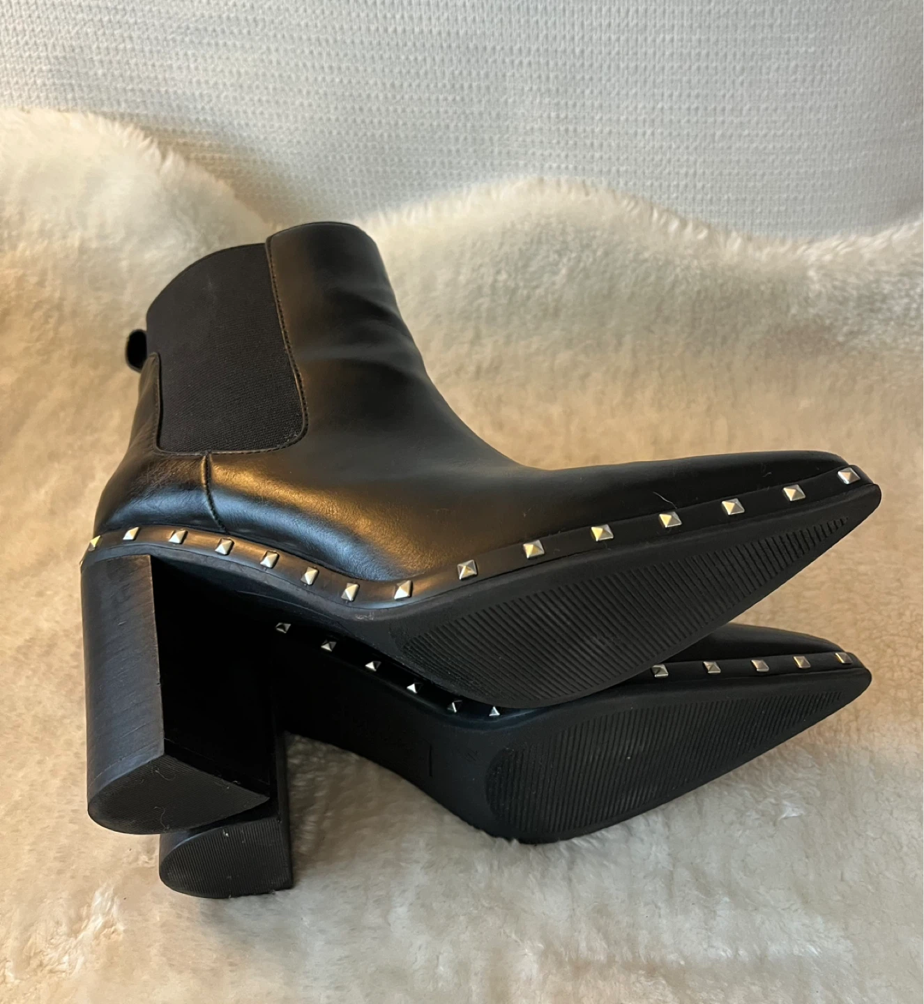 Black Studded Pointed Toe Heeled Boots Size 8M - photo 2