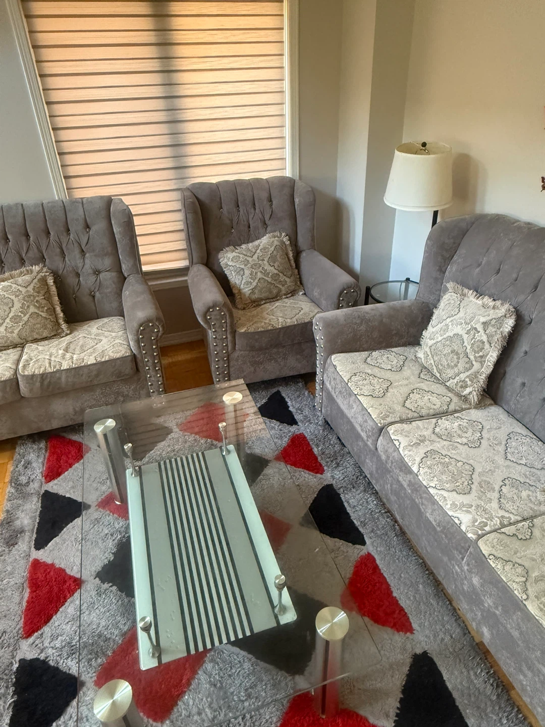 Grey Tufted Sofa Set with Accent Pillows - photo 2