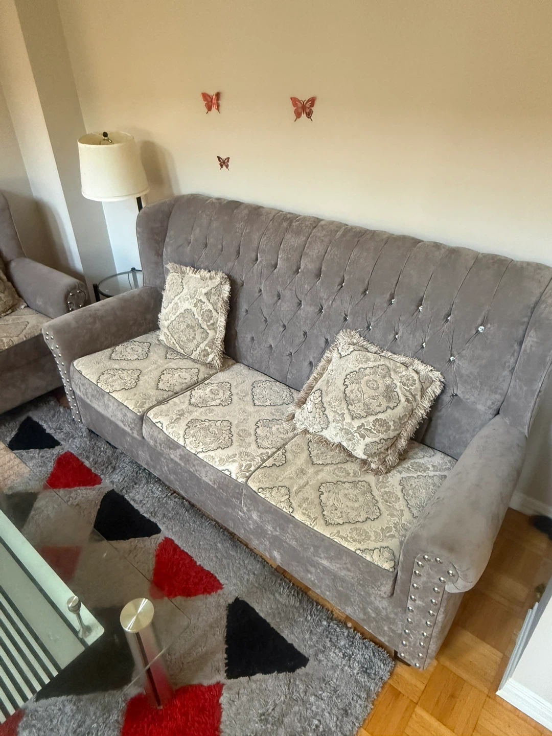Grey Tufted Sofa Set with Accent Pillows - photo 5