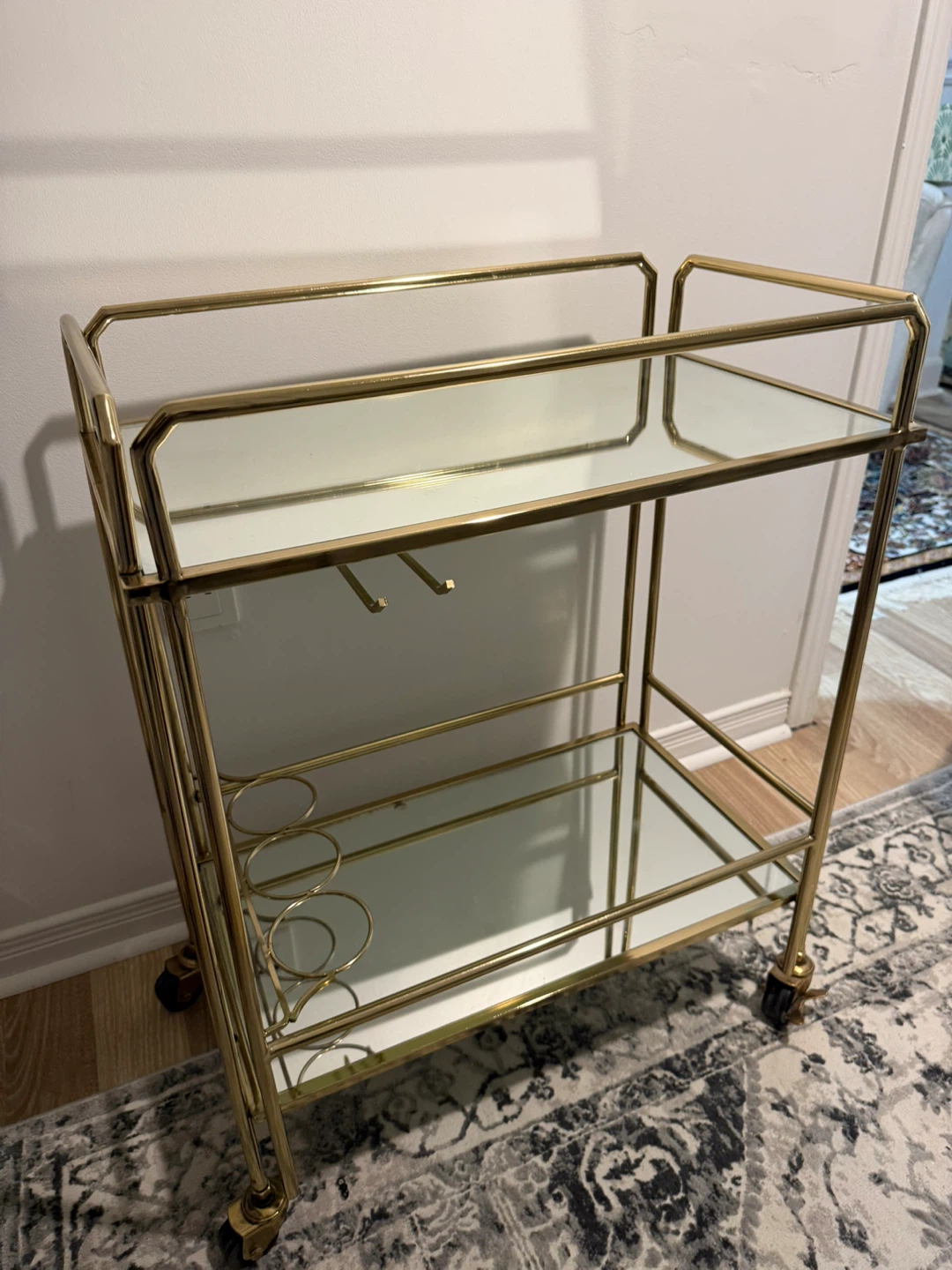 Gold Bar Cart with Glass Shelves
