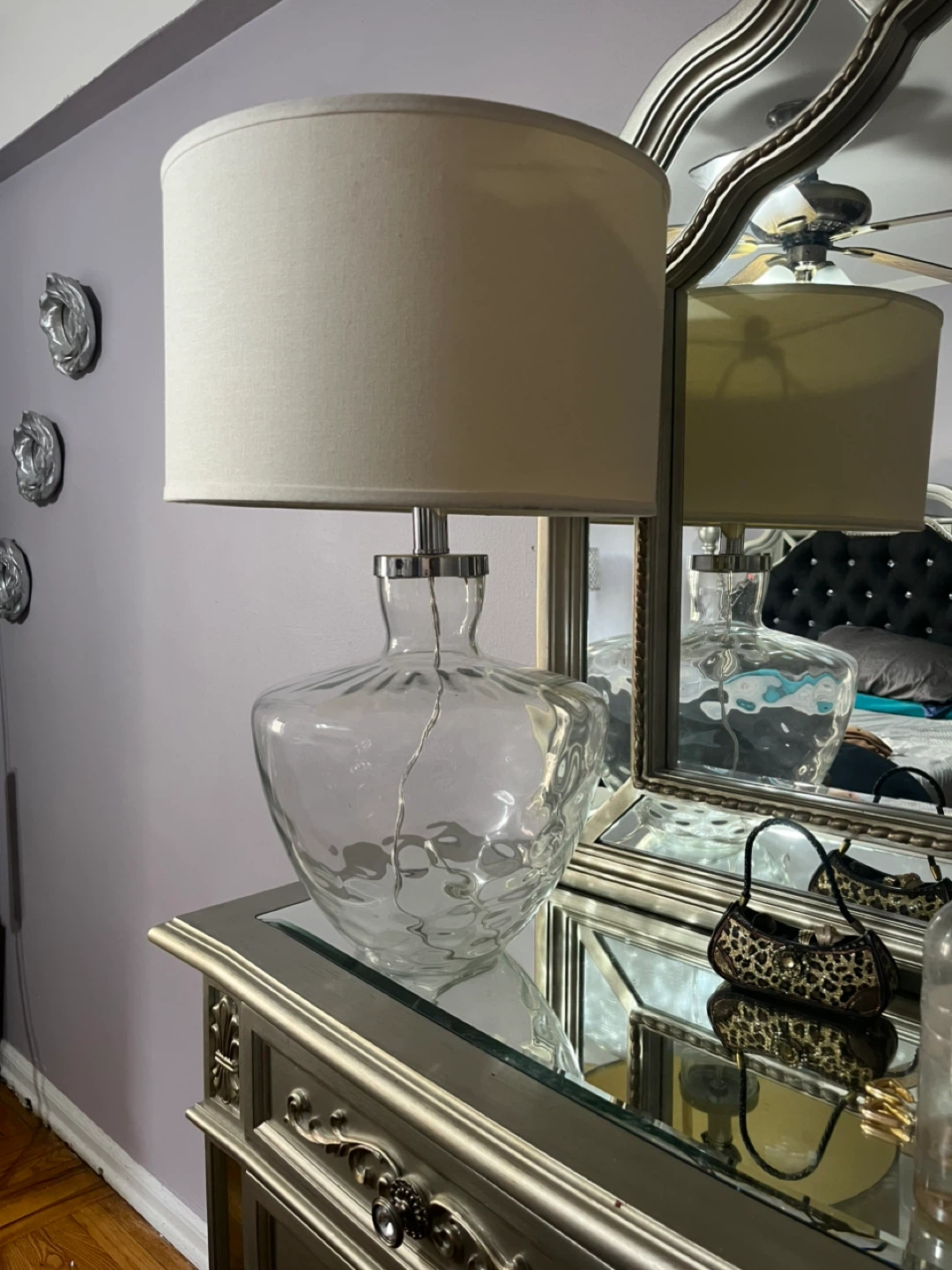 Clear Glass Table Lamp with White Shade - photo 2