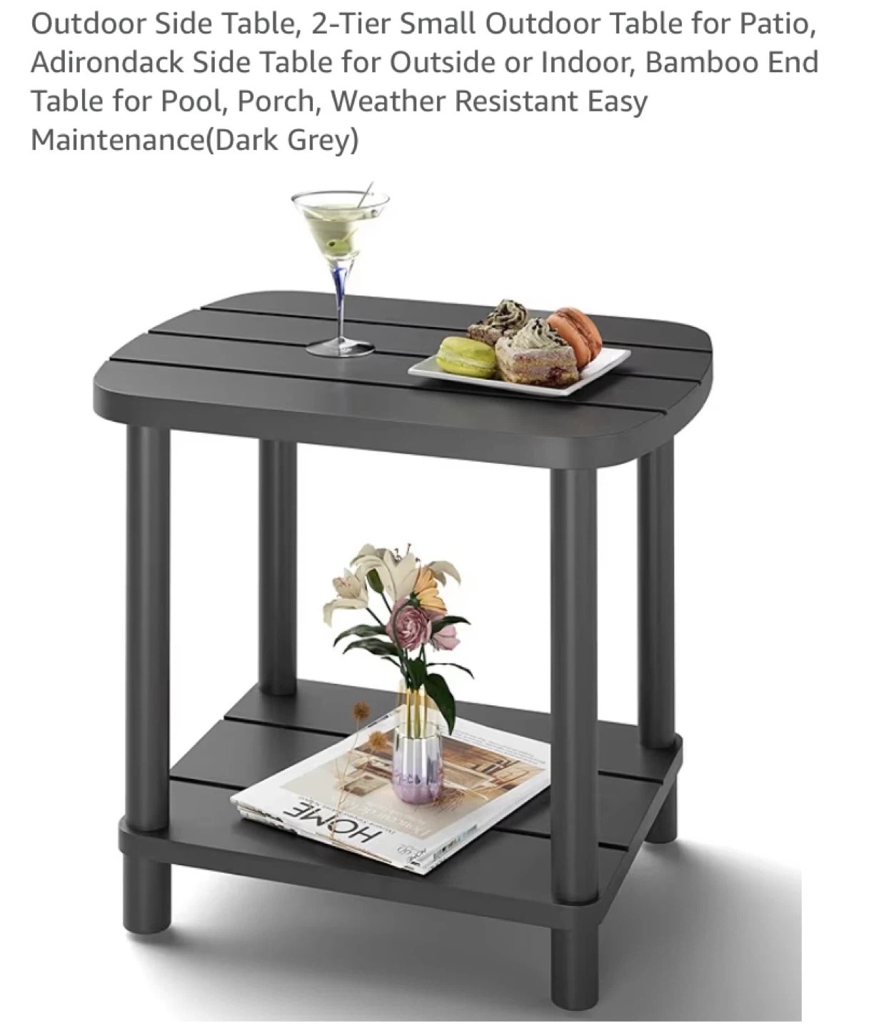New Outdoor Adirondack Side Table 2 Tier Bamboo Grey