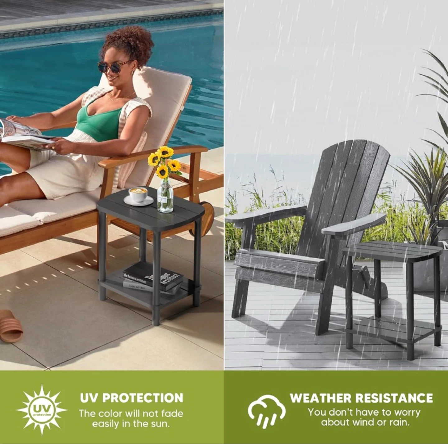 New Outdoor Adirondack Side Table 2 Tier Bamboo Grey - photo 5
