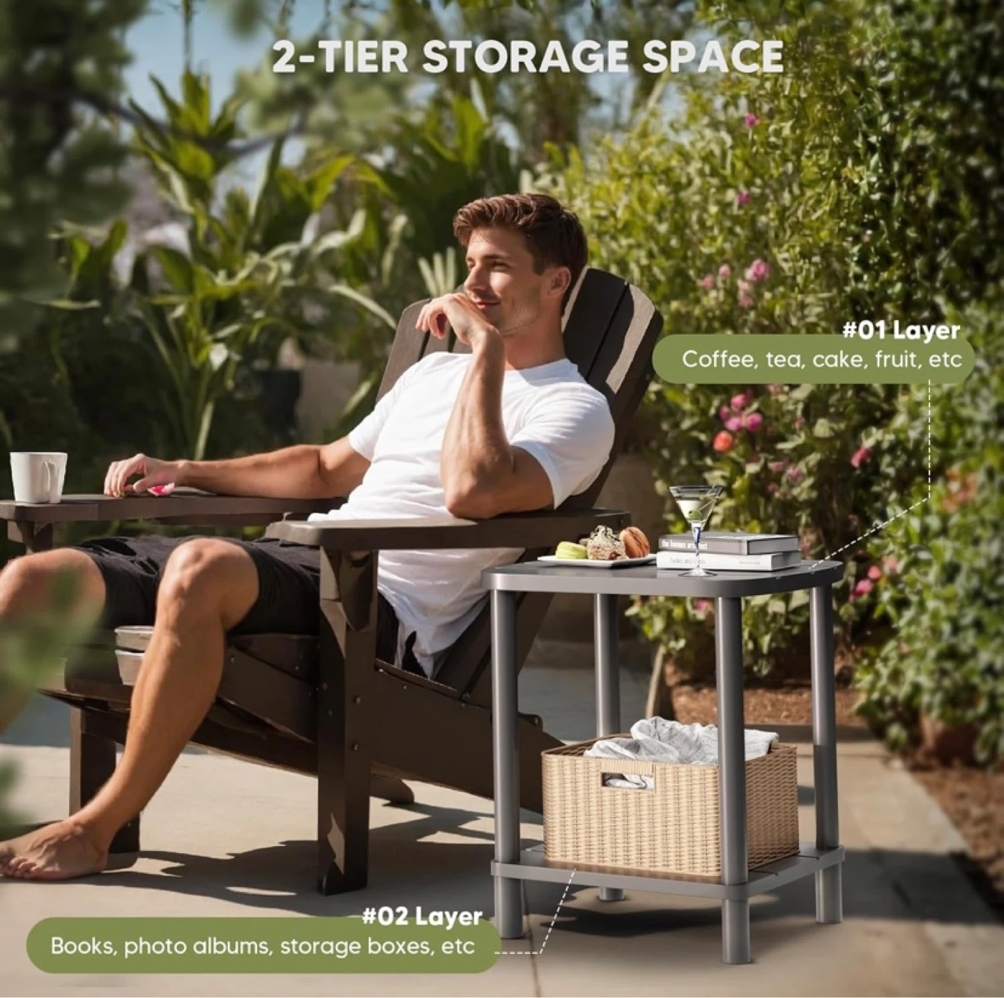 New Outdoor Adirondack Side Table 2 Tier Bamboo Grey - photo 4