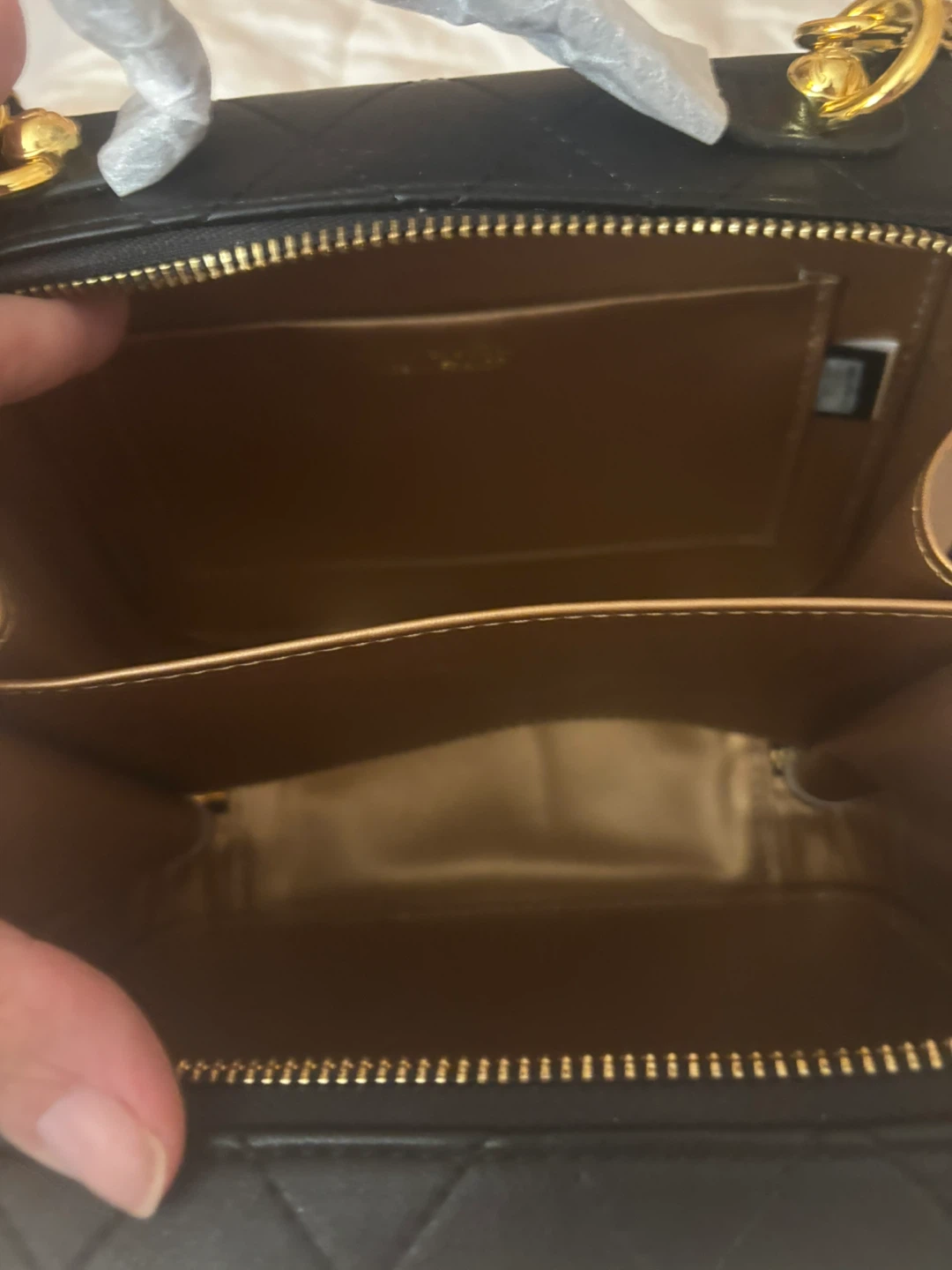 Black Quilted Leather Gold Embellished Handbag - photo 2