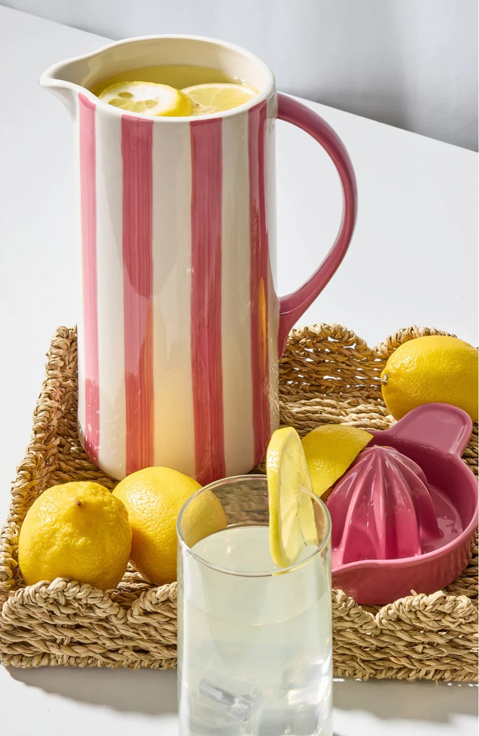 ✨✨NOON & MOON Pink Striped Ceramic Pitcher