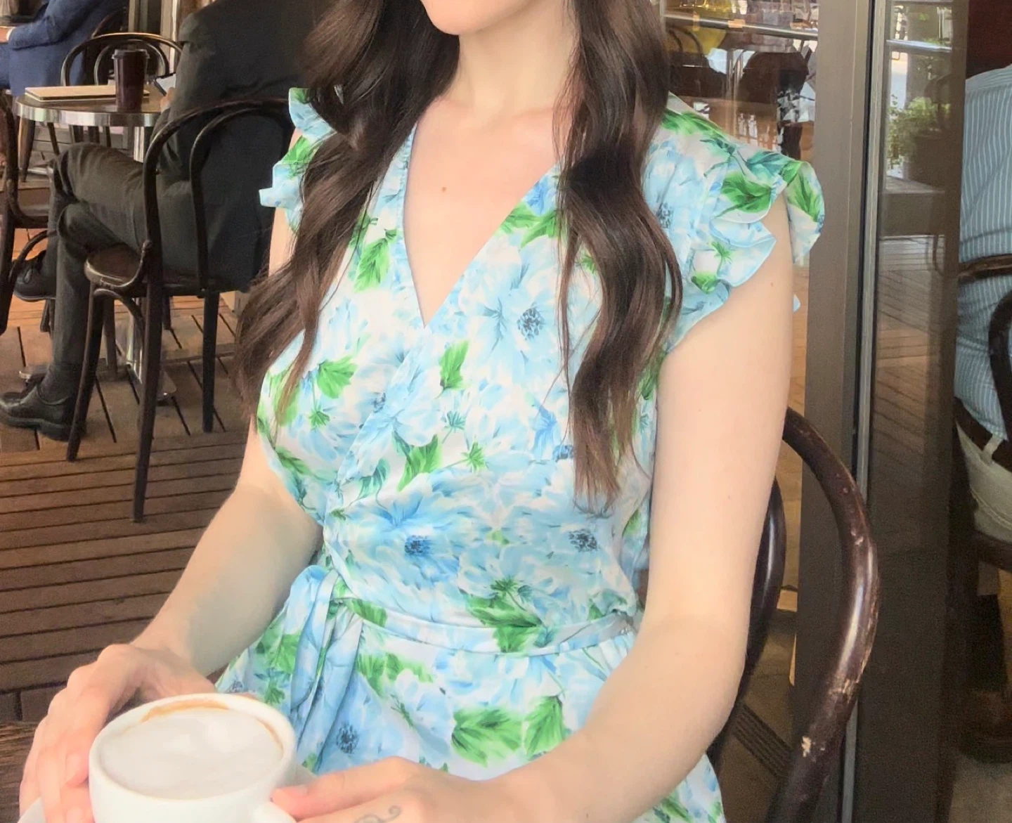 Zara Floral Wrap Dress Blue Green Size S