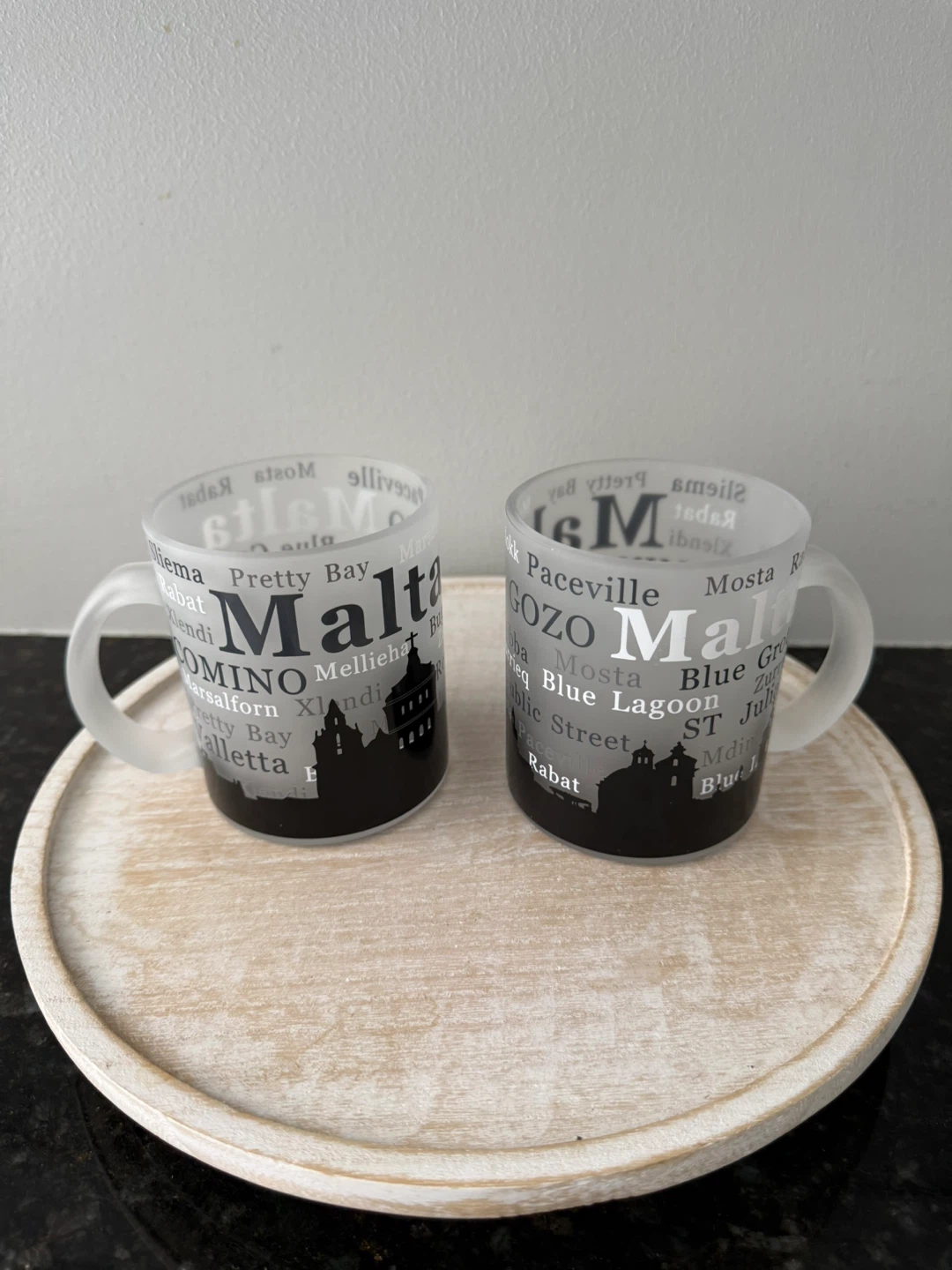 Malta Souvenir Frosted Glass Mugs - Set of 2