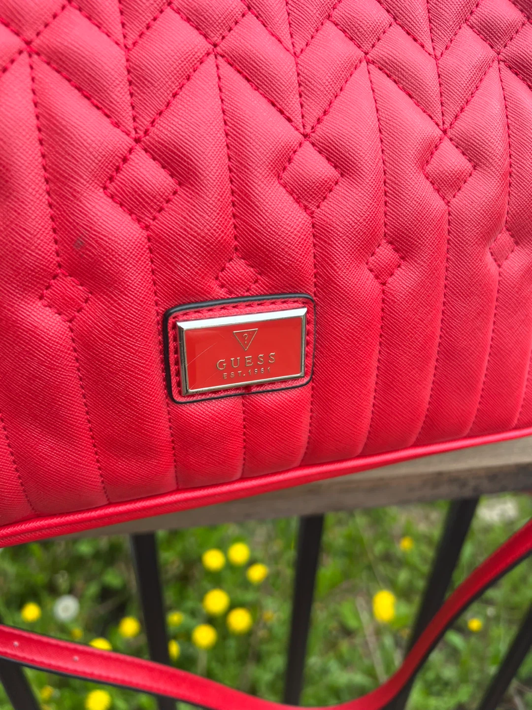 Red GUESS Quilted Satchel Handbag - photo 2