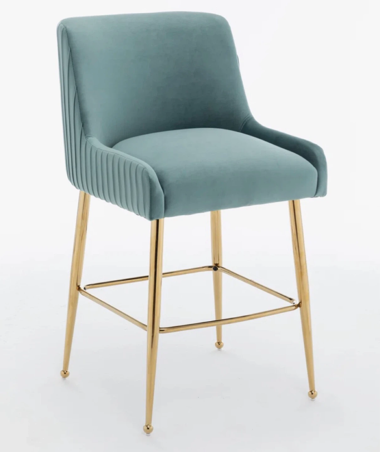 Set of 2 Teal Velvet Bar Stools with Gold Legs - photo 3