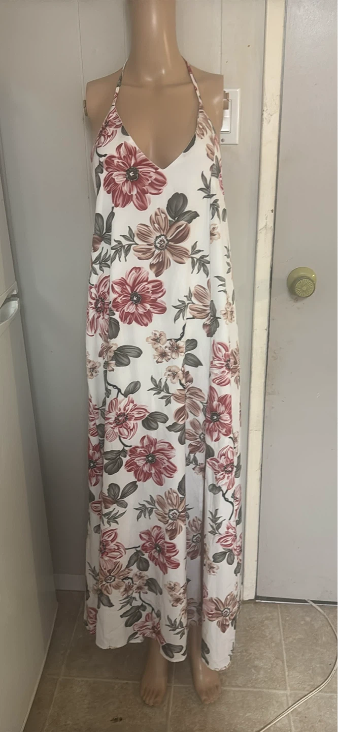 White Floral Halter Maxi Dress - photo 2