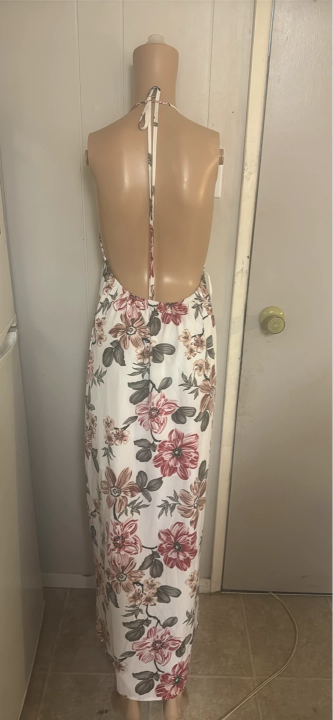 White Floral Halter Maxi Dress