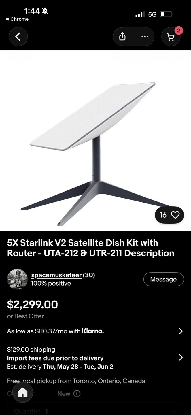 Starlink Standard Kit Satellite Dish