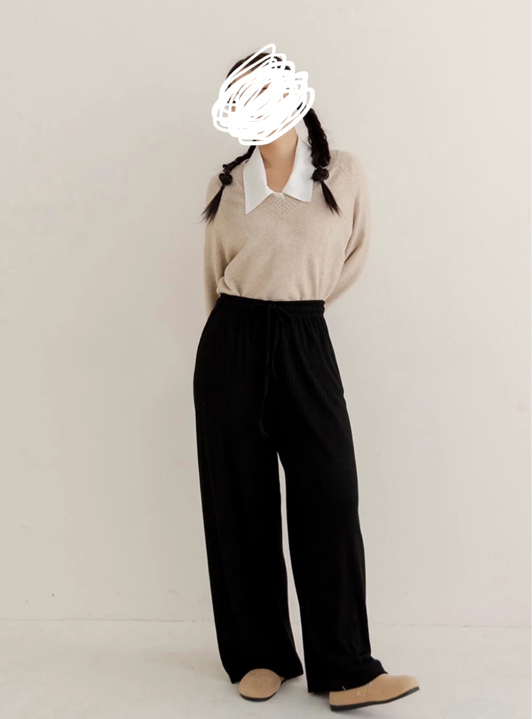 Ribbed Black Wide Leg Pants (L size) - photo 4