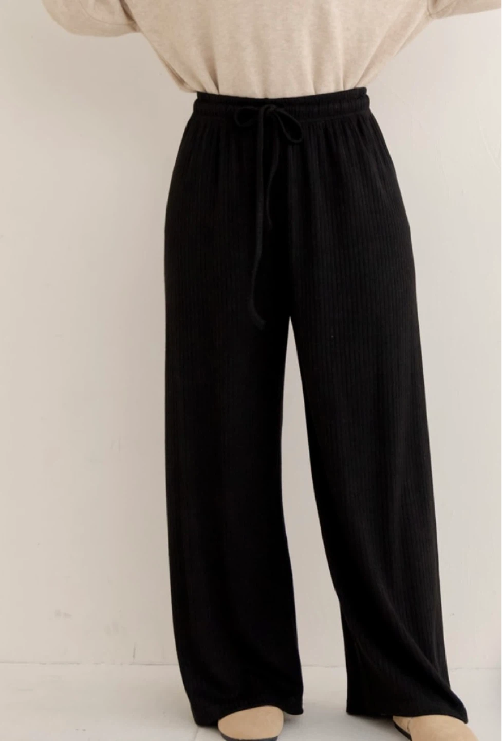 Ribbed Black Wide Leg Pants (L size) - photo 3