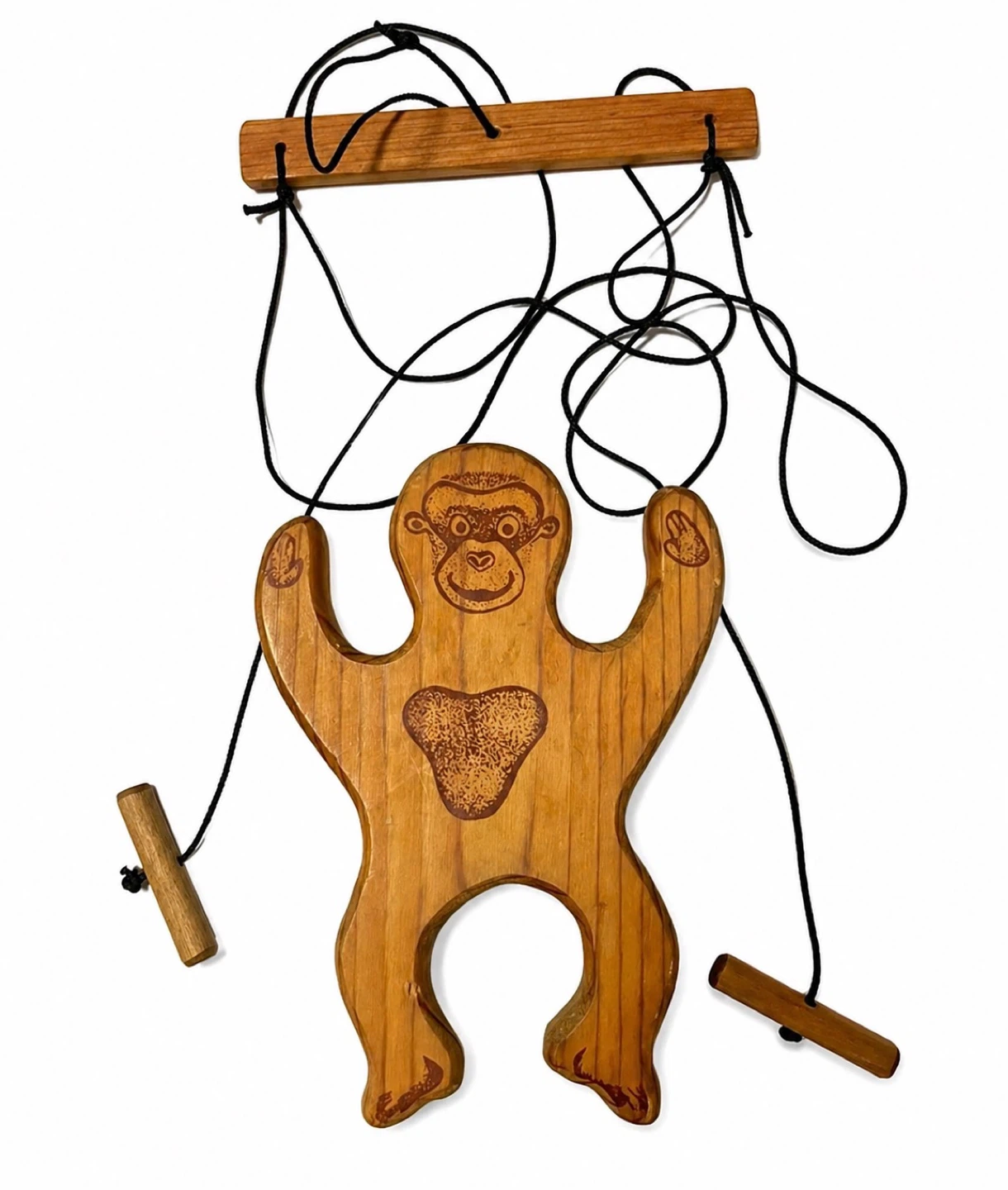 Rare Vintage Monkey Marionette 🐒 Wooden Handcrafted Puppet Decor