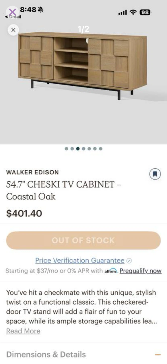 WALKER EDISON 54.7" TV CABINET - Coastal Oak - photo 2