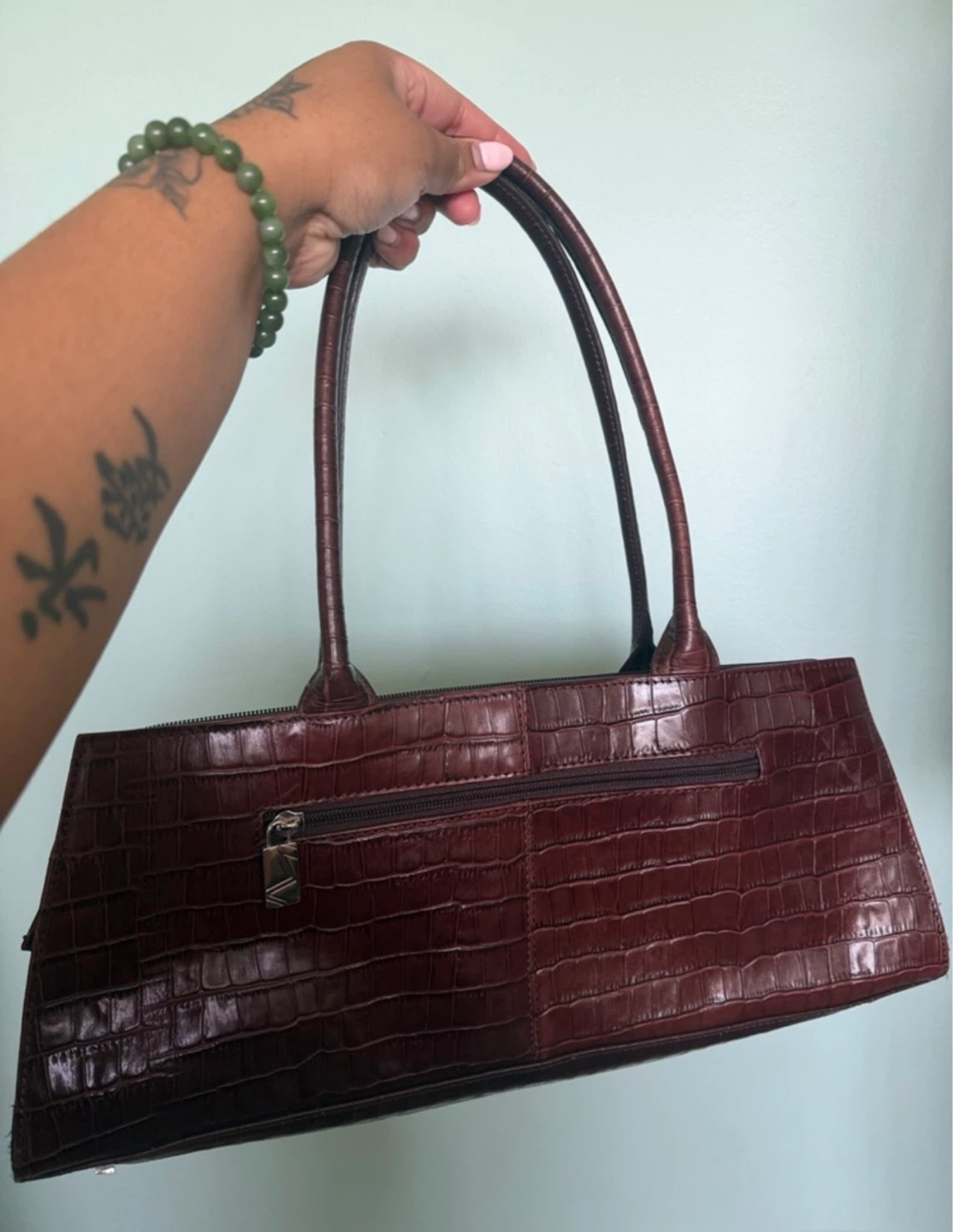 Burgundy Croc Embossed Shoulder Bag - photo 2