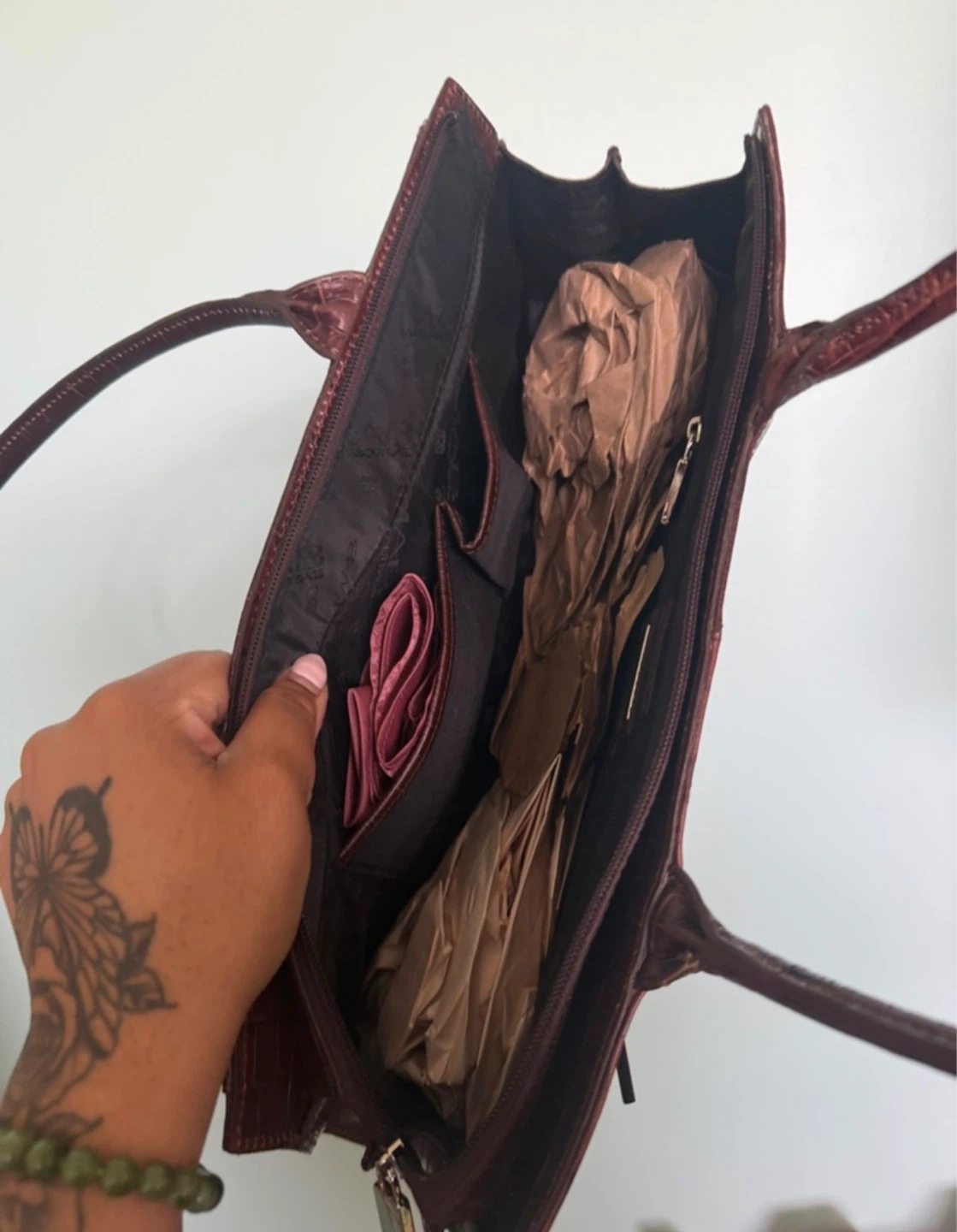 Burgundy Croc Embossed Shoulder Bag - photo 3