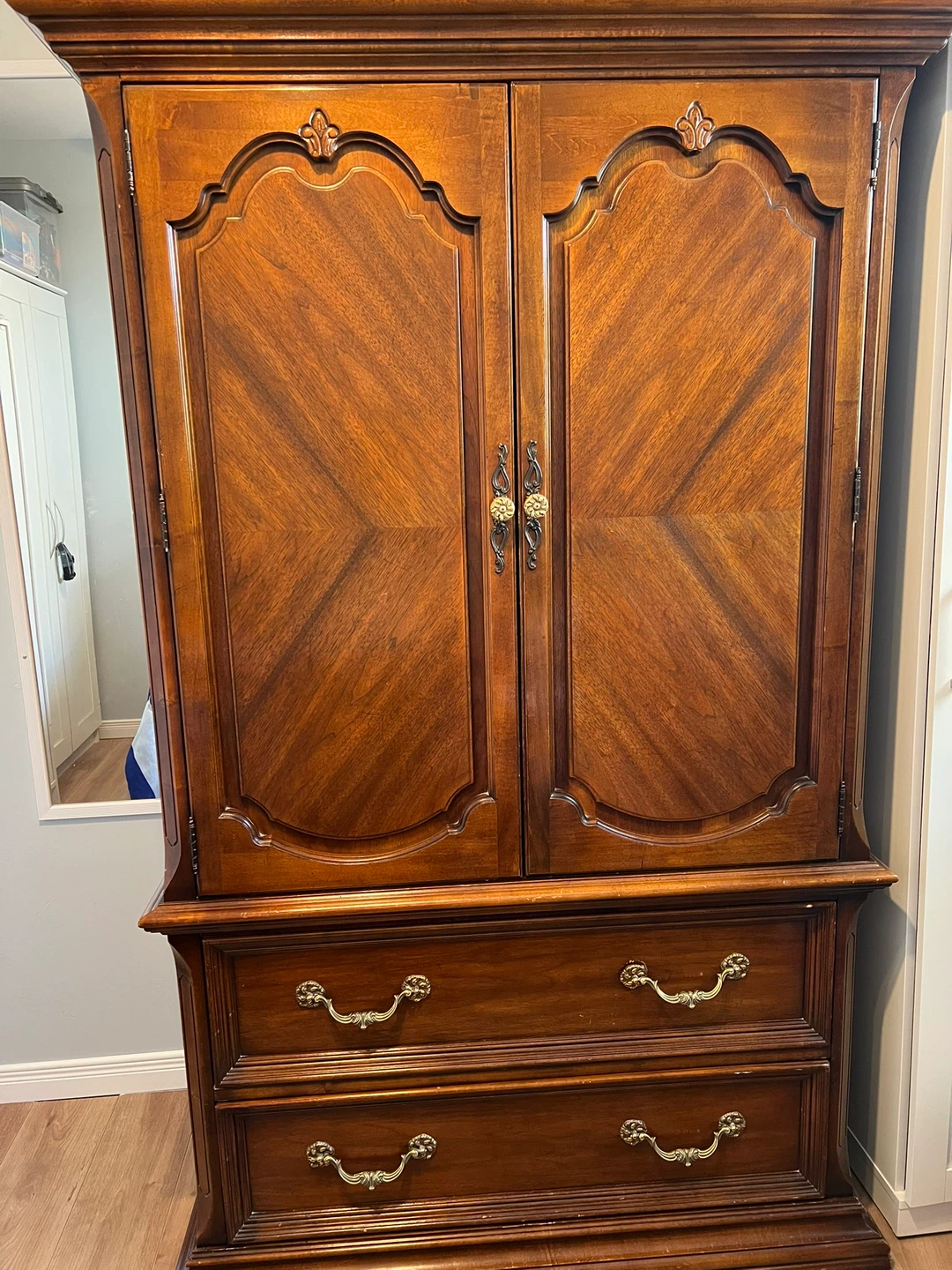 Vintage Wooden Armoire with Drawers