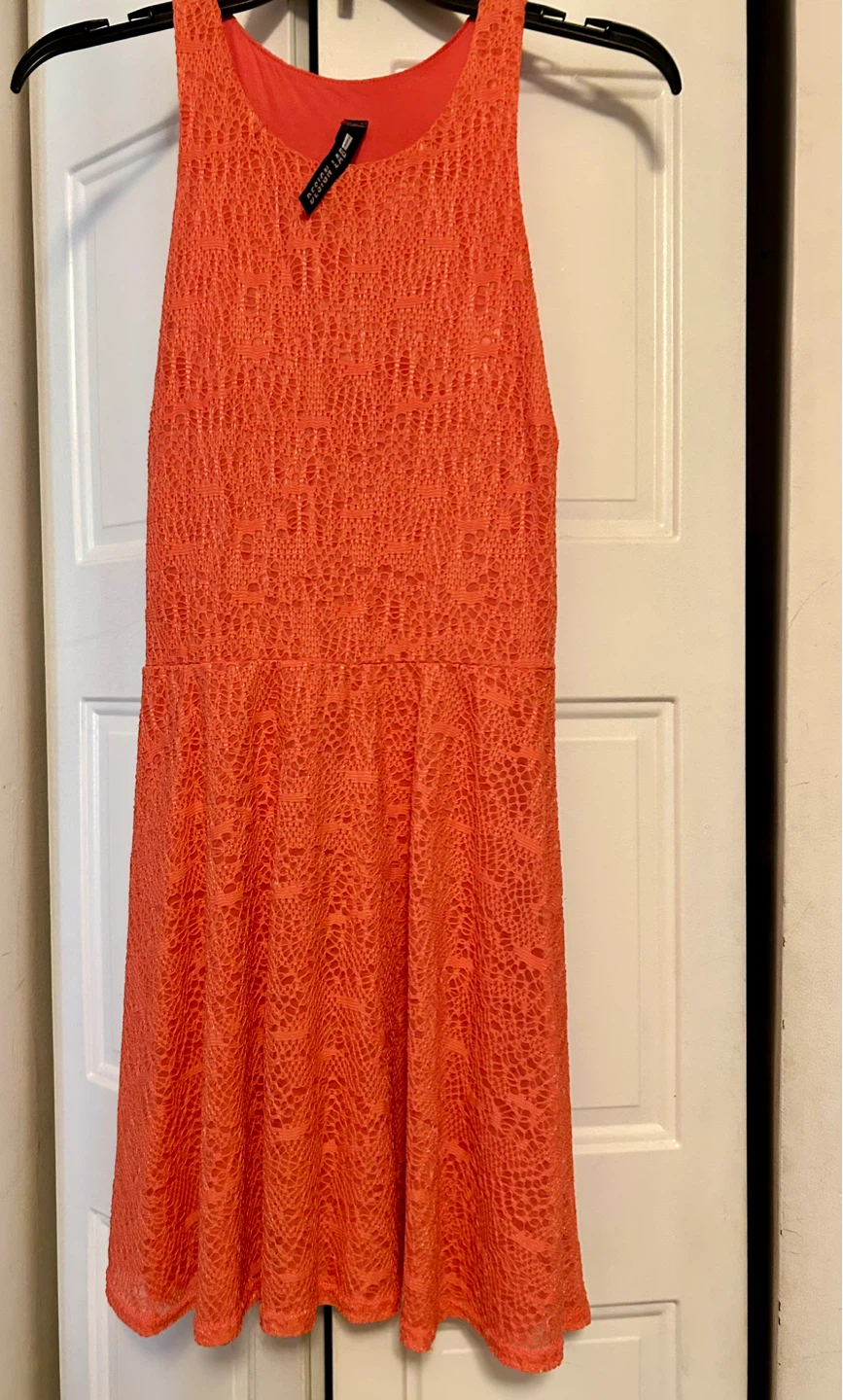 DESIGN LAB Orange Lace Fit and Flare Dress Size M
