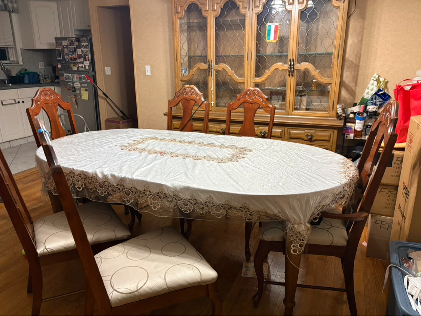 Oval Dining Table and 6 Chairs with Hutch