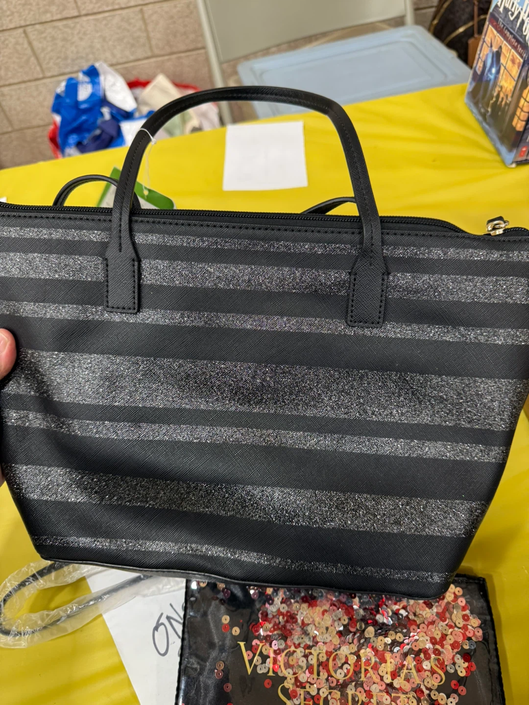 Kate Spade Black Striped Glitter Tote Bag - photo 2