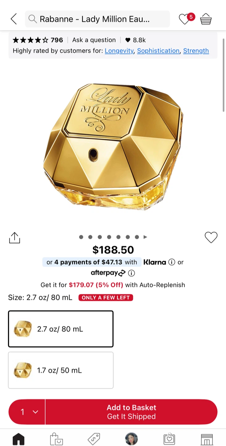Rabanne Lady Million Eau de Parfum 2.7 oz / 80 mL